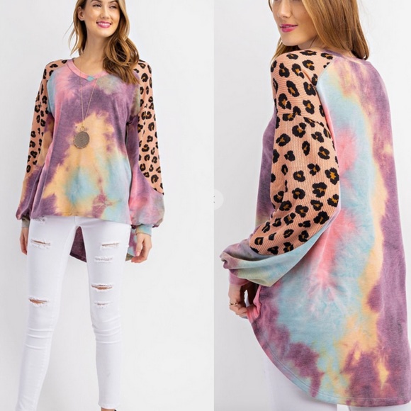 LAST 1 - NWT Boutique Hi-Lo tie dye cheetah waffle - Picture 3 of 6